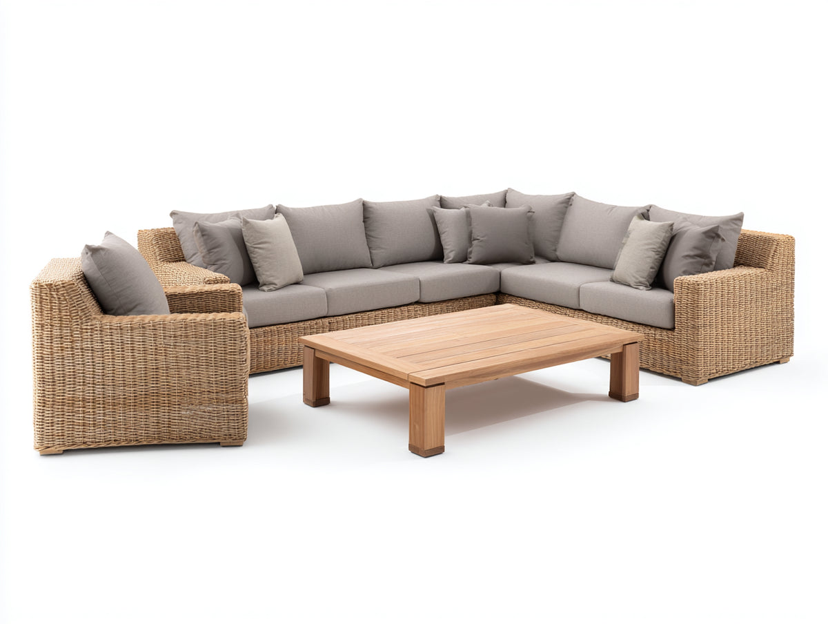 Divani da esterno - Rattan sintetico-Tessuto-Legno - 305x220x79 cm - Beige naturale-Grigio tortora-Marrone chiaro - Contemporaneo