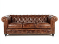 Divani a 3 posti - similpelle-legno-metallo - 225x94x80 cm - marrone cuoio - stile Chesterfield vintage