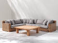Divani da esterno - Rattan sintetico-Tessuto-Legno - 305x220x78 cm - Naturale-Grigio chiaro-Marrone - Contemporaneo