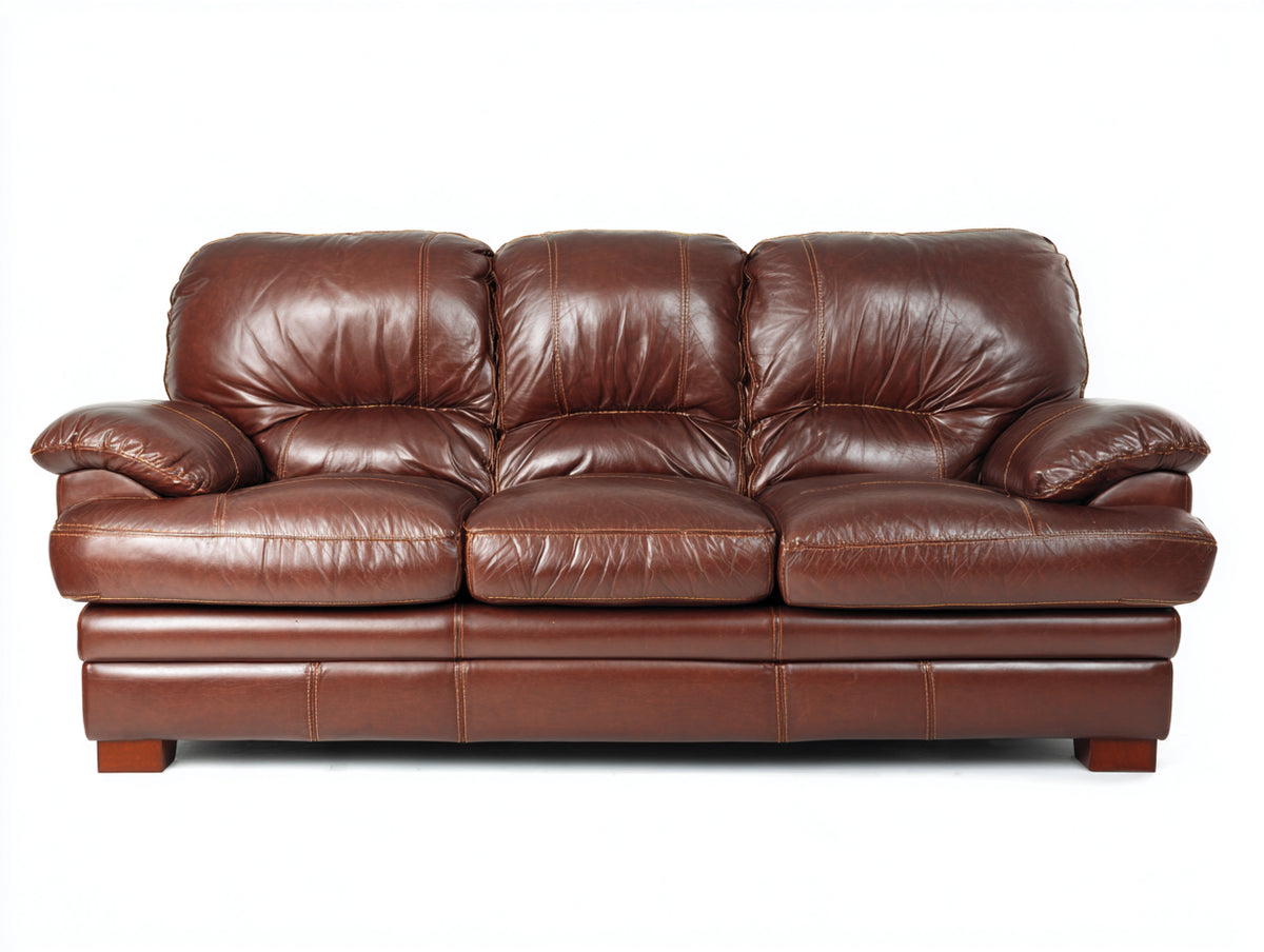 Divani a 3 posti - similpelle-legno - 216x94x96 cm - marrone scuro - stile classico imbottito