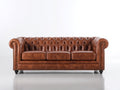 Divani a 3 posti - similpelle-legno-metallo - 224x93x79 cm - marrone cognac - stile Chesterfield classico