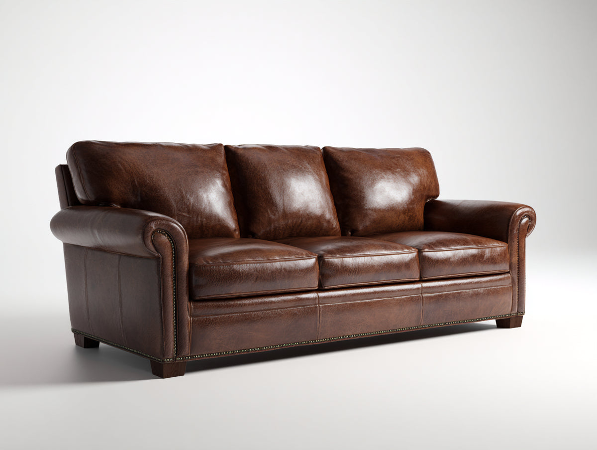 Divani a 3 posti - similpelle-legno-metallo - 220x95x92 cm - marrone cognac - stile classico