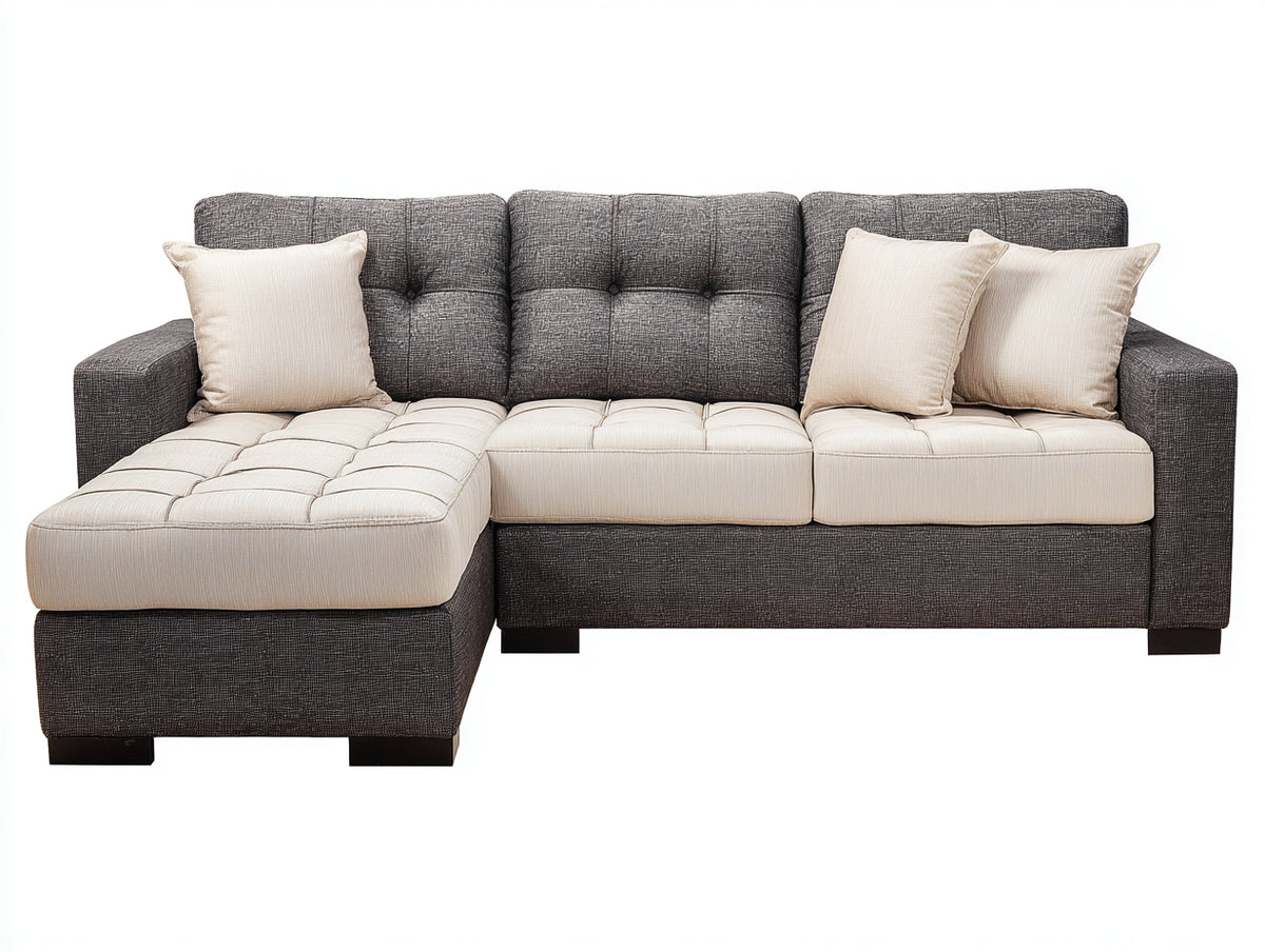 Divano angolare - Tessuto-Legno - 280x165x90 cm - Grigio scuro-Crema - Moderno