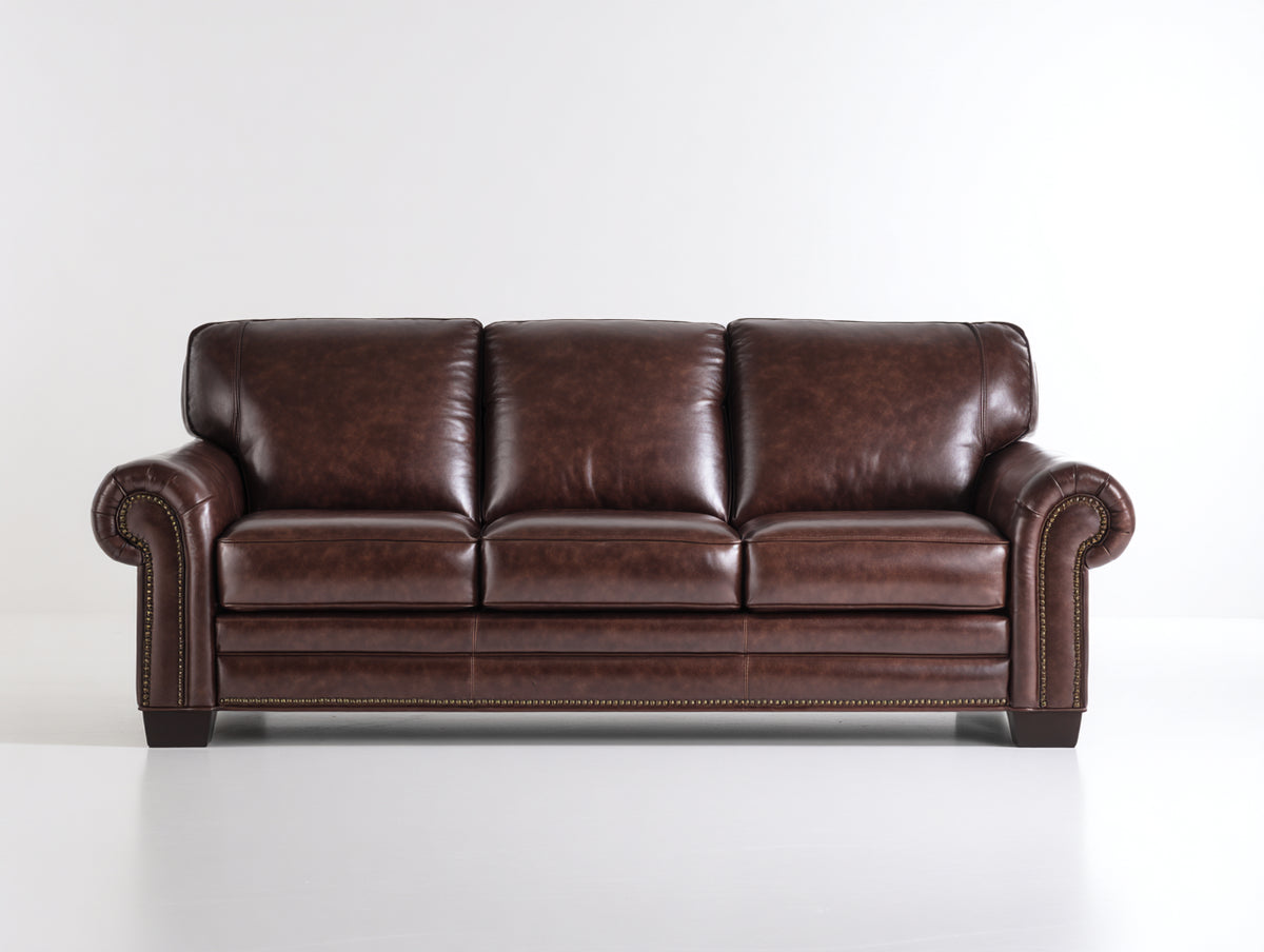 Divani a 3 posti - similpelle-legno-metallo - 215x92x90 cm - marrone - stile classico