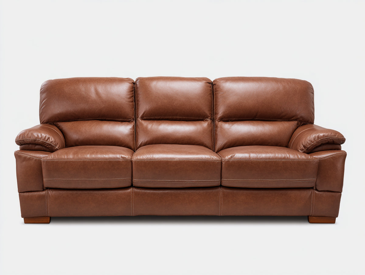 Divani a 3 posti - Similpelle-Legno - 216 x 94 x 94 cm - Marrone - Design classico imbottito