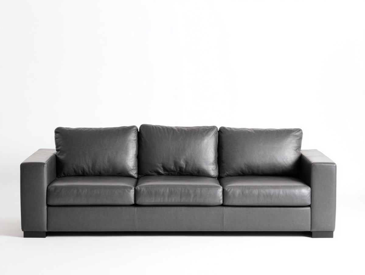 Divani a 3 posti - similpelle-legno - 215x90x85 cm - grigio antracite - stile moderno minimalista