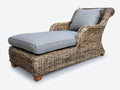 Lettino prendisole - Rattan intrecciato-Tessuto - 178x84x92 cm - Marrone naturale-Grigio azzurro - Stile rustico contemporaneo