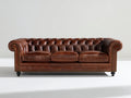Divani a 3 posti - similpelle-legno-metallo - 222x91x80 cm - marrone scuro - stile Chesterfield classico