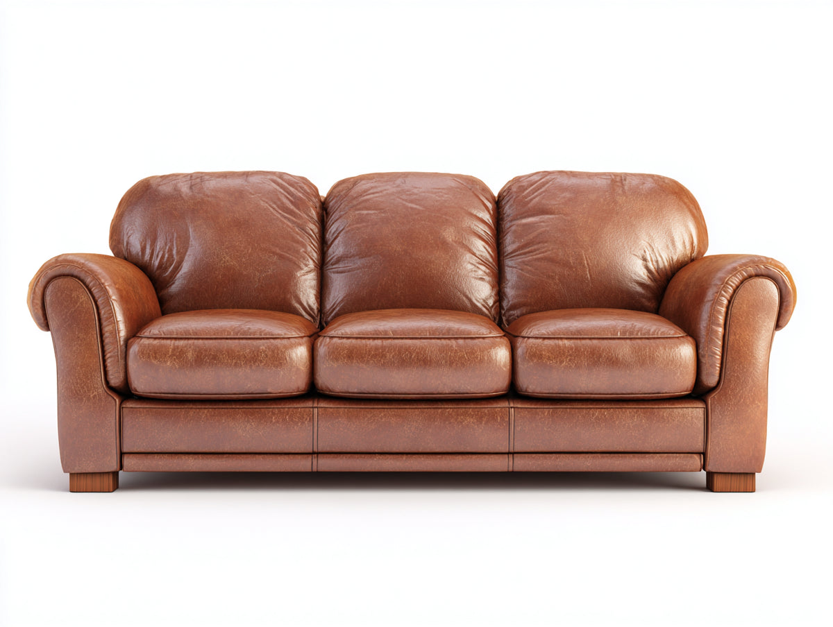 Divani a 3 posti - similpelle-legno - 212x92x90 cm - marrone chiaro - stile classico