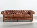 Divani a 3 posti - similpelle-legno-metallo - 224x92x79 cm - marrone cognac - stile Chesterfield classico