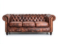 Divani a 3 posti - similpelle-legno-metallo - 223x93x78 cm - marrone ramato - stile Chesterfield vintage
