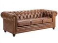 Divani a 3 posti - similpelle-legno-metallo - 226x95x82 cm - marrone chiaro - stile Chesterfield vintage