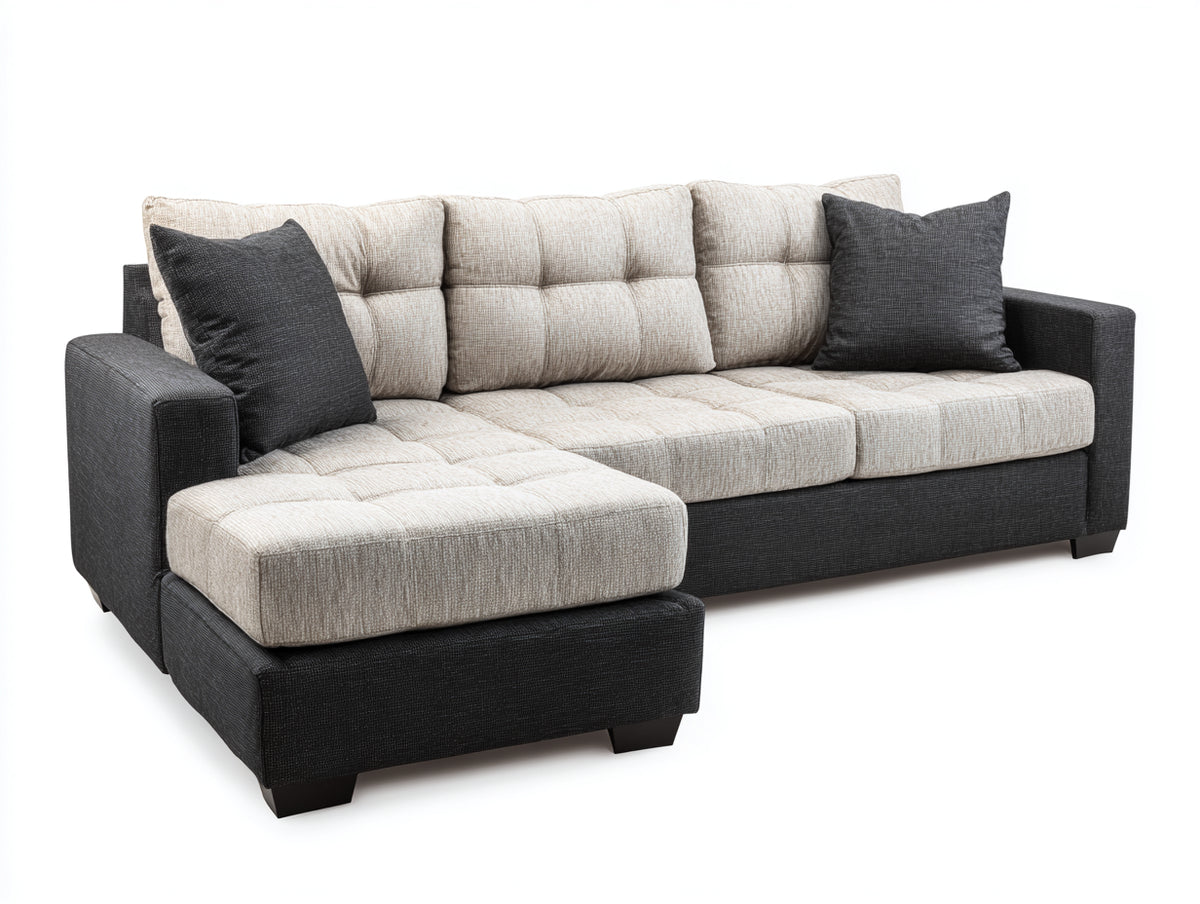 Divano angolare - Tessuto - 275x165x90 cm - Beige chiaro-Grigio antracite - Moderno