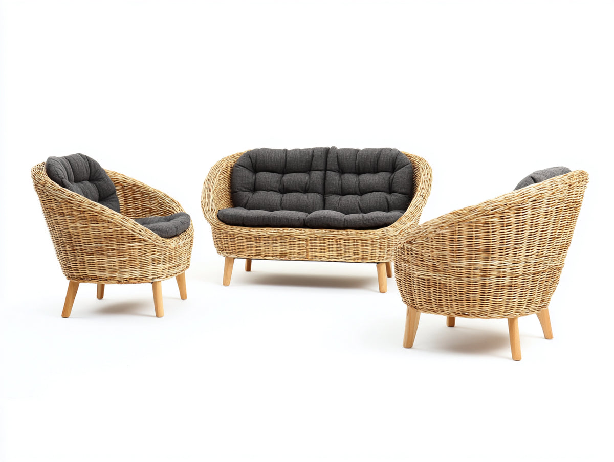 Divani da esterno - Rattan sintetico-Tessuto-Legno - 172x80x84 cm - Naturale-Grigio antracite-Marrone chiaro - Naturale contemporaneo