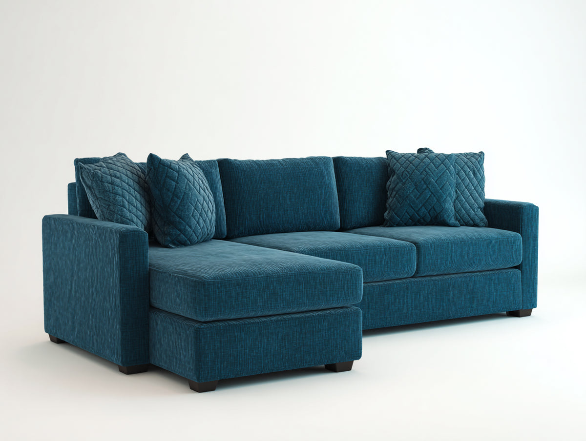 Divano angolare - Tessuto-Legno - 284x168x88 cm - Blu petrolio - Moderno