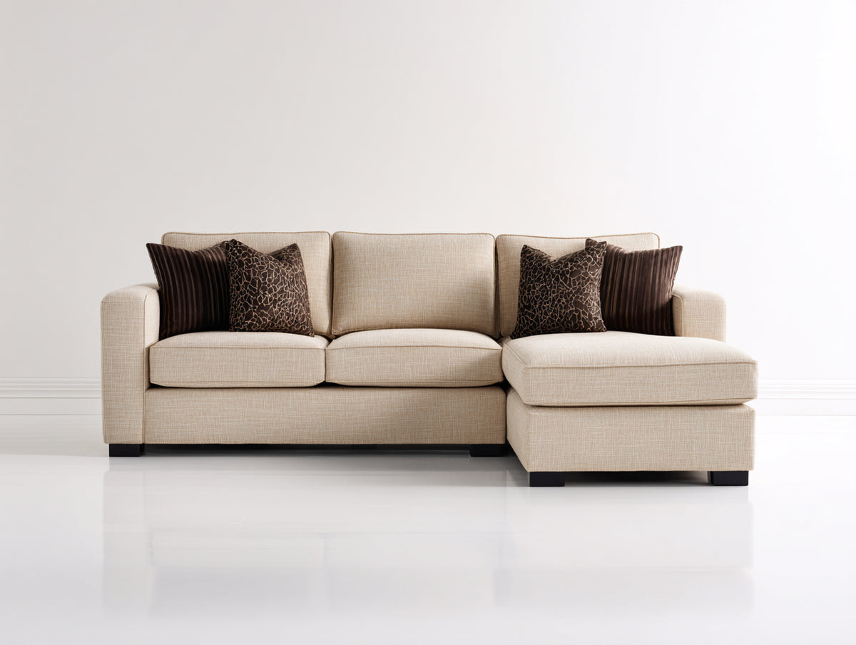 Divano angolare - Tessuto - Legno - 282x158x87 cm - Beige chiaro - Contemporaneo